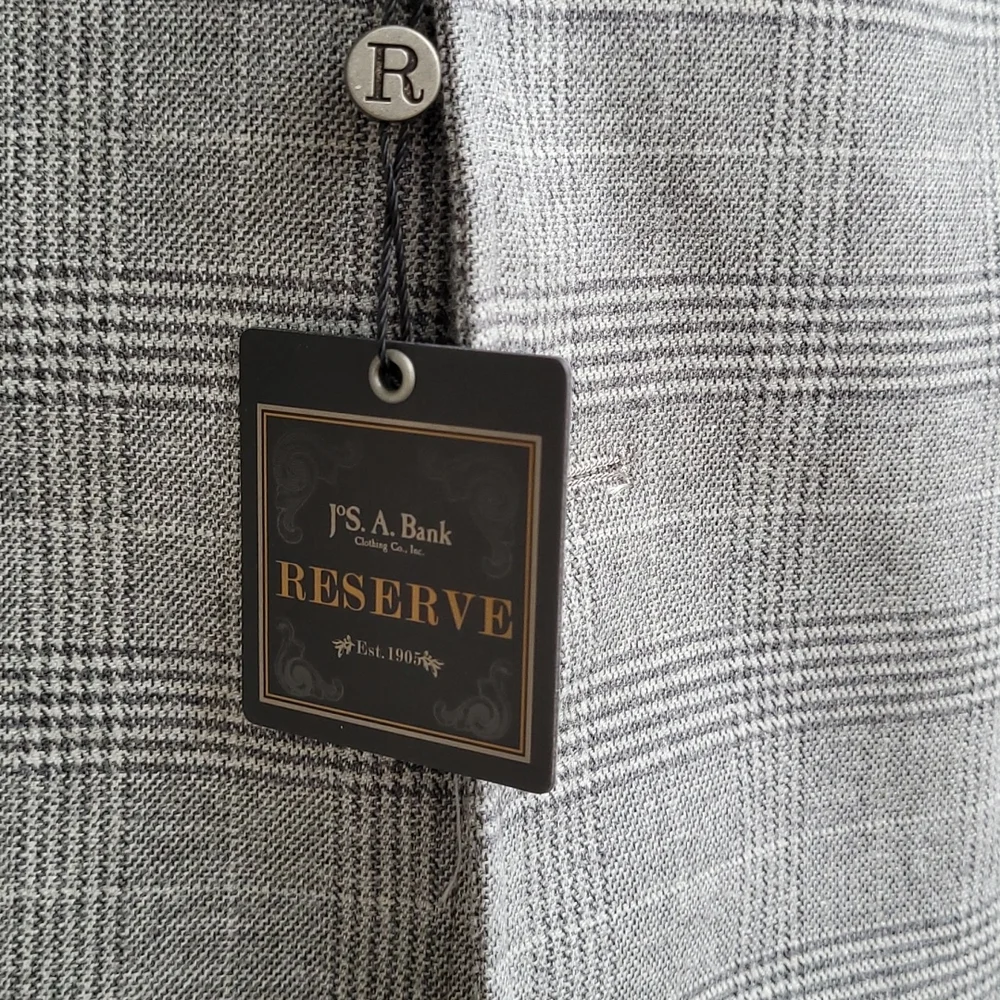 JOS A BANK Tailored Fit Wool‎ Grey Plaid Cotton Blend XL Mens Coat Jacket NEW